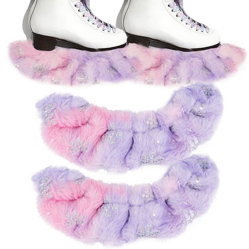 RidingRush Figure Skating Blade Guards - Soft Plush Fur with Snowflake Sequins, Stretchable Design, Bamboo Fiber Lining, Fits Most Skate Sizes, Available in Pink-Purple