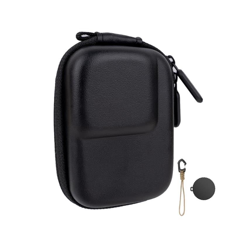 RidingRush Hard Carrying Case Compatible with DJI Osmo Action 5 Pro/4/3, PU Hard Shell Protective Camera Case for Bare Camera or Silicone Cover, Pocket Travel Case with Carabiner & Lens Cover, Black