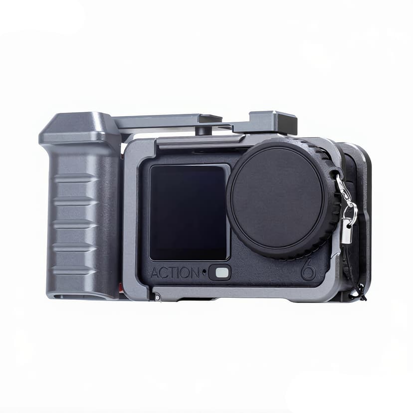 RidingRush Cage for DJI Osmo Action 6, Aluminum Camera Frame with Side Handle Grip, Quick Release Mount, Cold Shoe and 1/4" Thread for Vlogging and Handheld Shooting