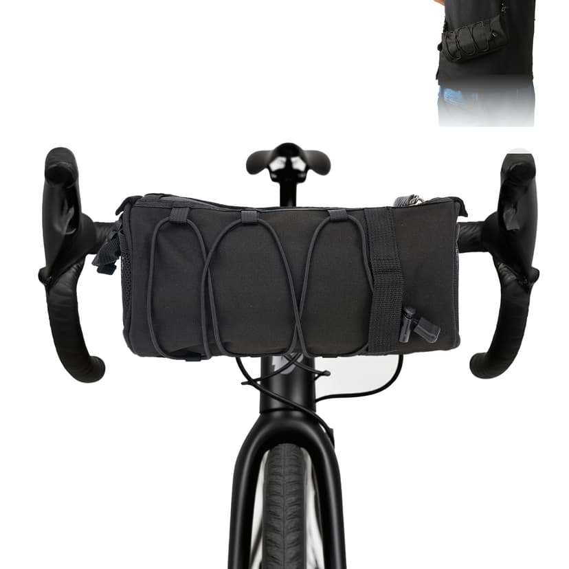 RidingRush Bicycle Handlebar Bag for Adults – Waterproof Bike Front Bag with Side Pockets & Elastic Band, Cycling Handlebar Bag for Road, MTB & Commuter Bikes (Black)