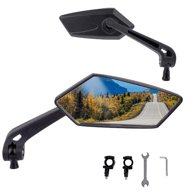 RidingRush Bike Handlebar Mirror, 2 Pack Adjustable Bicycle Rear View Mirrors with 7.48" Wide Angle Glass Lens, 360° Rotatable & 90° Adjustable, Aluminum Alloy Bar End Mirror for MTB, E-Bike, Scooter