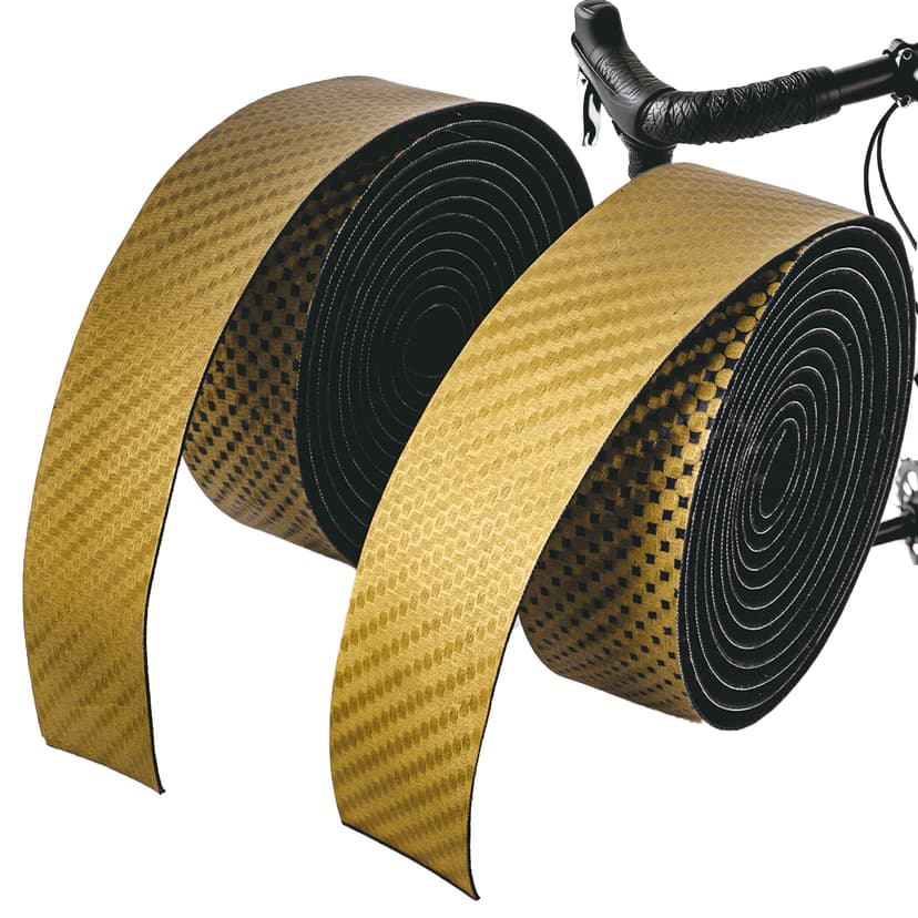 RidingRush Bike Grip Tape Carbon Fiber  (Black & Gold) - PU Leather Non-Slip EVA Handlebar Tape for Road and Gravel Bikes - Lightweight Grip Tape with End Plugs