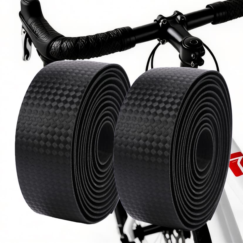 RidingRush Bike Grip Tape, Handlebar Tape Black Textured – Anti-Slip PU EVA Bike Bar Tape for Road & Gravel Bikes – Thickened Shock Absorbing Grip Wrap with Bar End Plugs