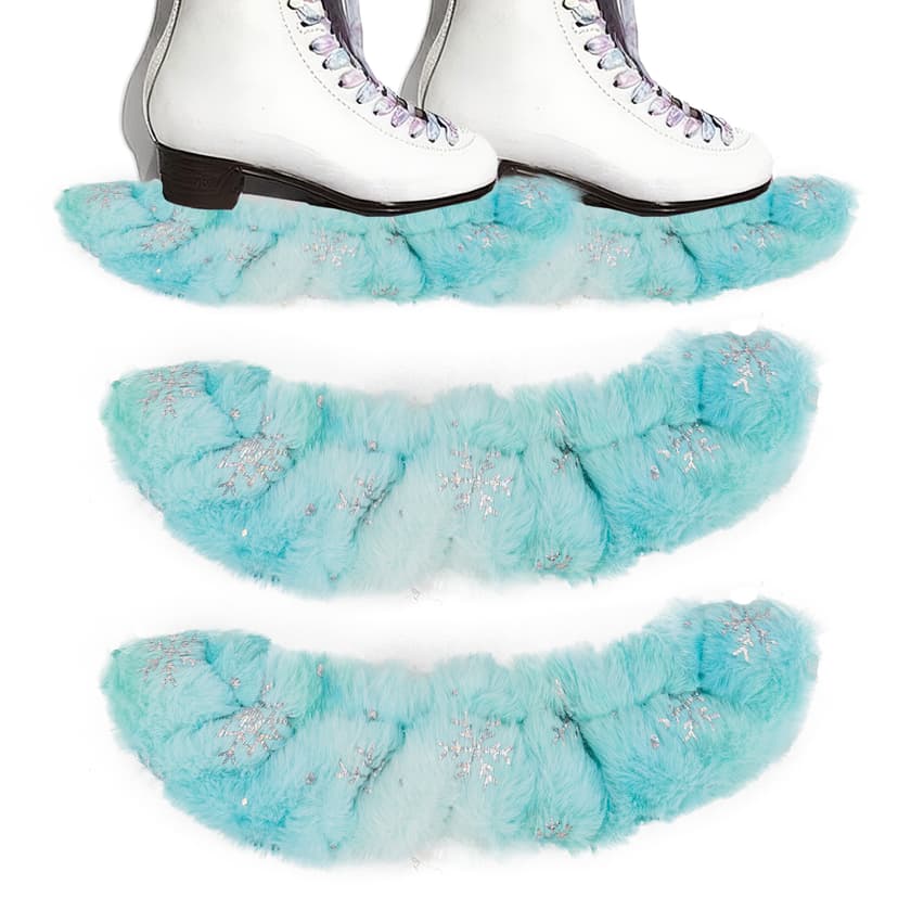 RidingRush Figure Skating Blade Guards - Soft Plush Fur with Snowflake Sequins, Stretchable Design, Bamboo Fiber Lining, Fits Most Skate Sizes, Green Tea