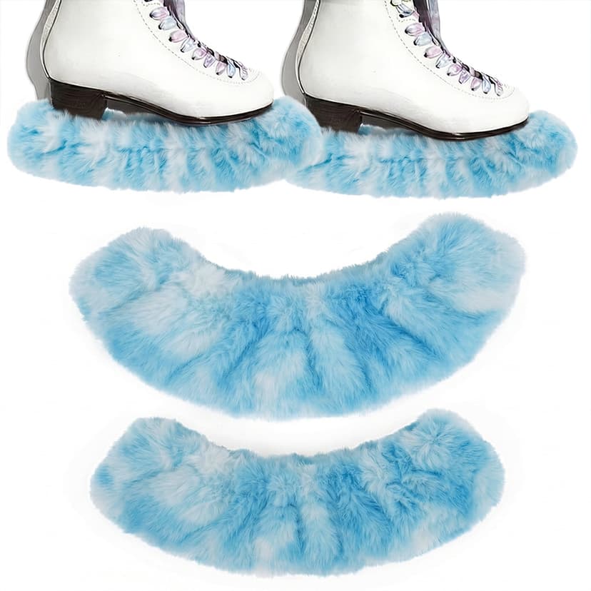 RidingRush Ice Skate Soakers 1 Pair Plush Blade Covers, Ice Cloud Faux Fur Design, Lightly Thickened 10g Padding, Soft Absorbent Lining, Fits Figure & Hockey Skates up to 12 inch, Skate Accessories