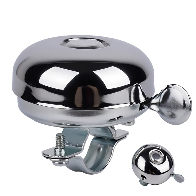 RidingRush Bicycle Bell for Adult Bikes– Silver Metal Bike Bell with Clear Loud Ring – Easy Press Bell for Road, Mountain, Folding Bikes & Scooters