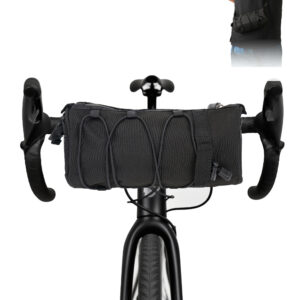 RidingRush Simple Bar Bag for Adults – Waterproof Bike Front Bag with Side Pockets & Elastic Band, Cycling Handlebar Bag for Road, MTB & Commuter Bikes (Black)