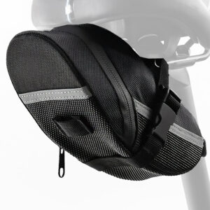 RidingRush Bike Bag Under Seat – Waterproof Bicycle Saddle Bag with Reflective Strip, Compact Under Seat Bike Pouch for Road & Mountain Bikes