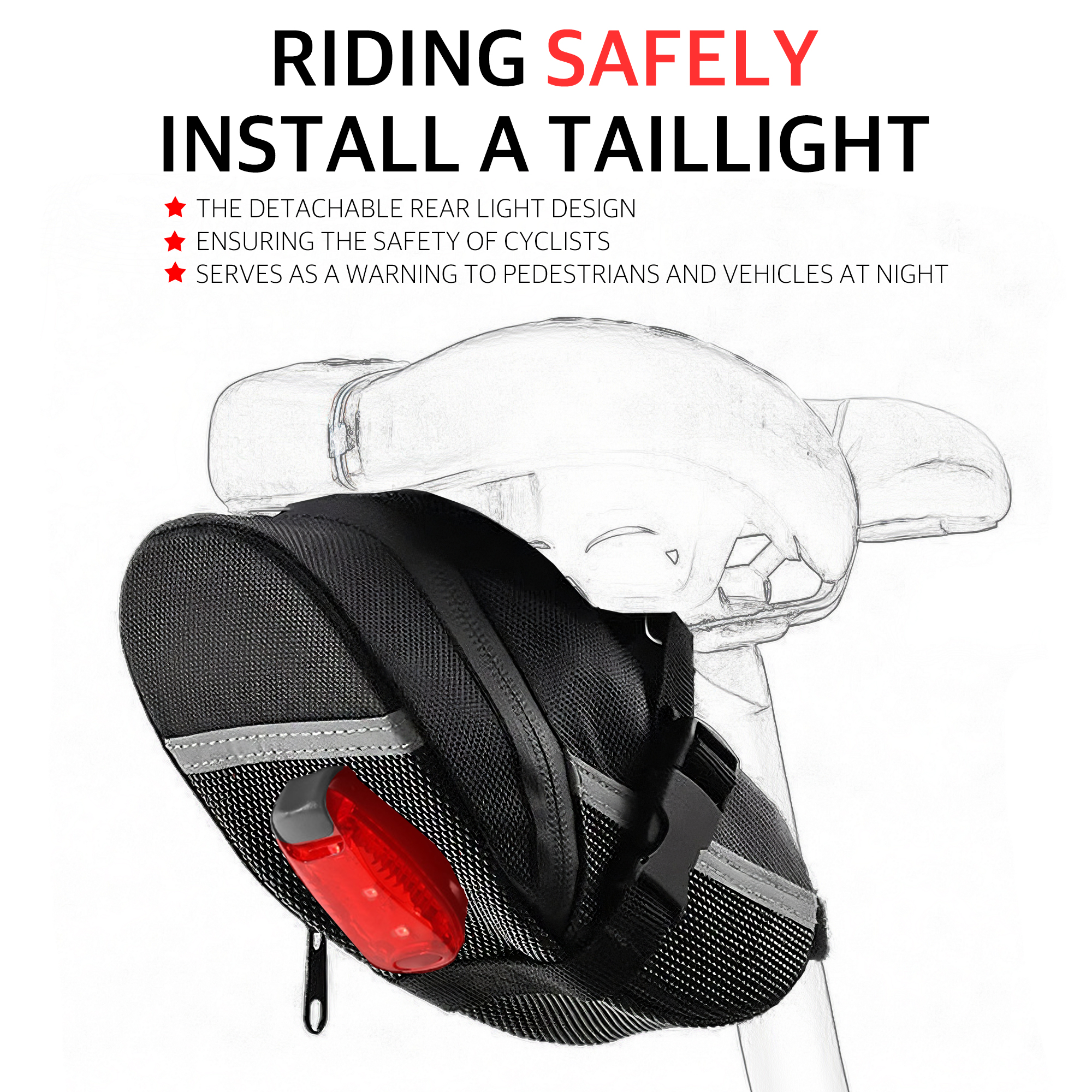 RidingRush Bike Bag Under Seat – Waterproof Bicycle Saddle Bag with Reflective Strip, Compact Under Seat Bike Pouch for Road & Mountain Bikes - Image 3