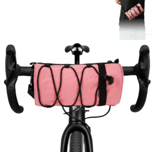 RidingRush Simple Bar Bag for Adults – Waterproof Bike Front Bag with Side Pockets & Elastic Band, Cycling Handlebar Bag for Road, MTB & Commuter Bikes (Pink)