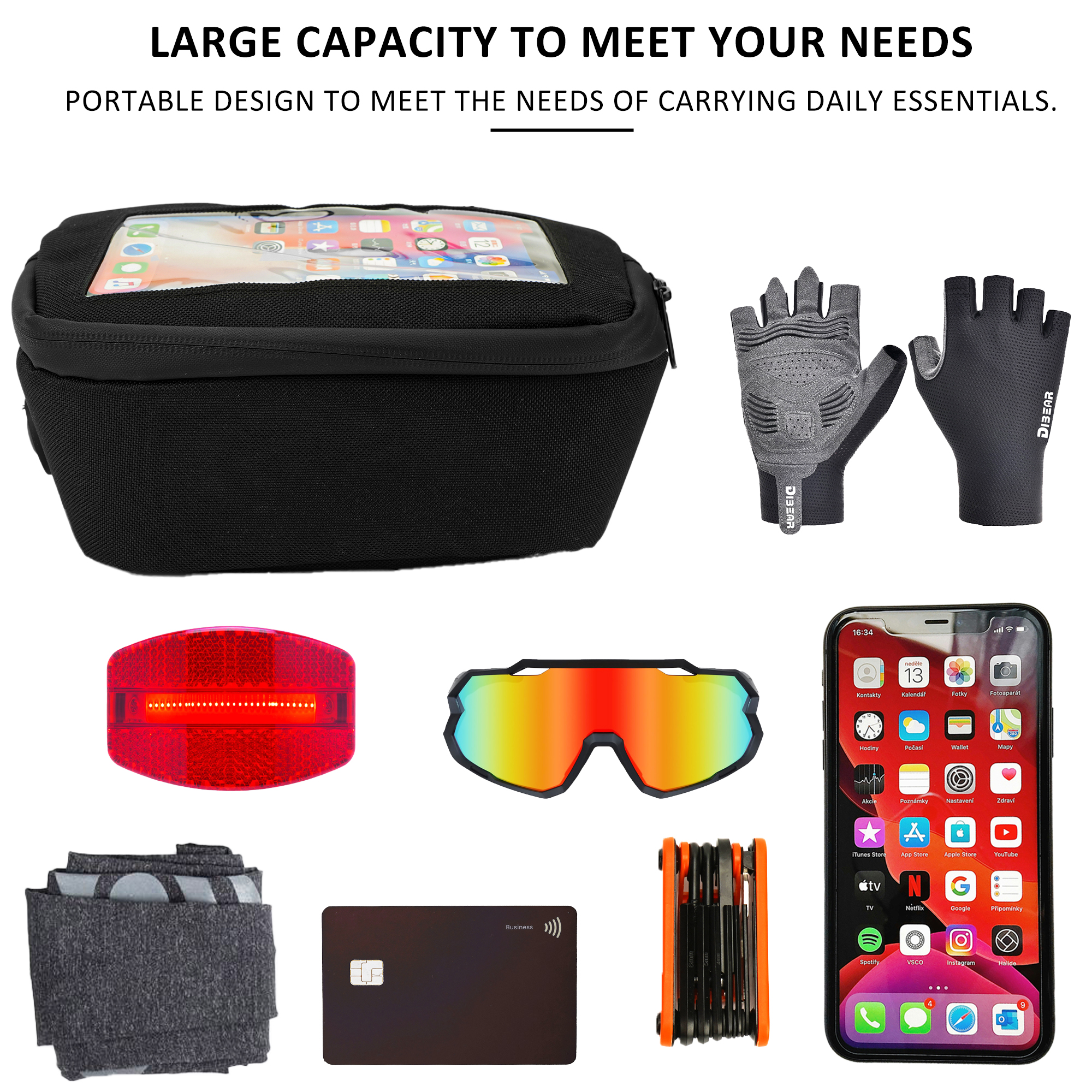 RidingRush Bike Handlebar Bag – Waterproof Bicycle Handlebar Bag with Sensitive TPU Touchscreen Phone Holder, Front Frame Pouch for Road & Mountain Bikes, Large Capacity Cycling Storage Bag - Image 6