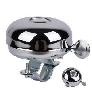 RidingRush Bicycle Bell for Adult Bikes– Silver Metal Bike Bell with Clear Loud Ring – Easy Press Bell for Road, Mountain, Folding Bikes & Scooters