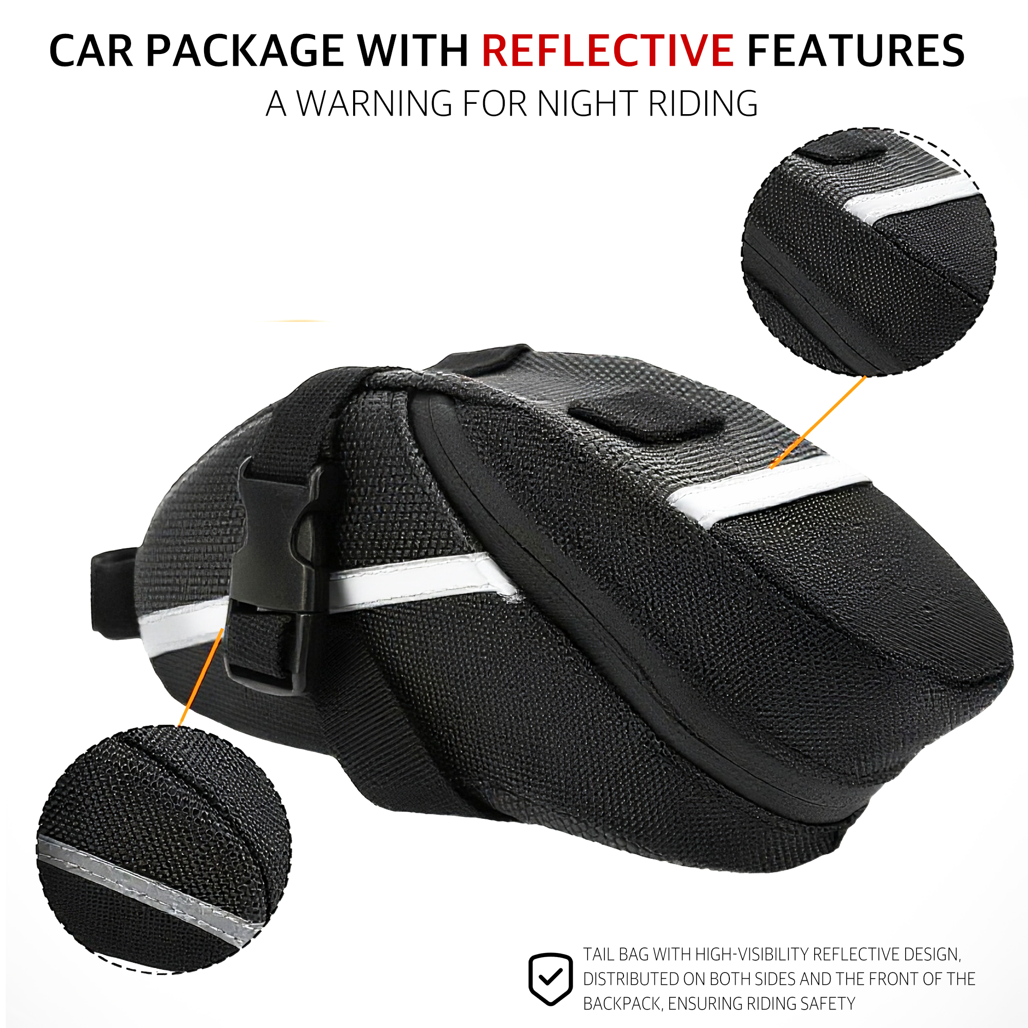 RidingRush Bike Bag Under Seat – Waterproof Bicycle Saddle Bag with Reflective Strip, Compact Under Seat Bike Pouch for Road & Mountain Bikes - Image 6