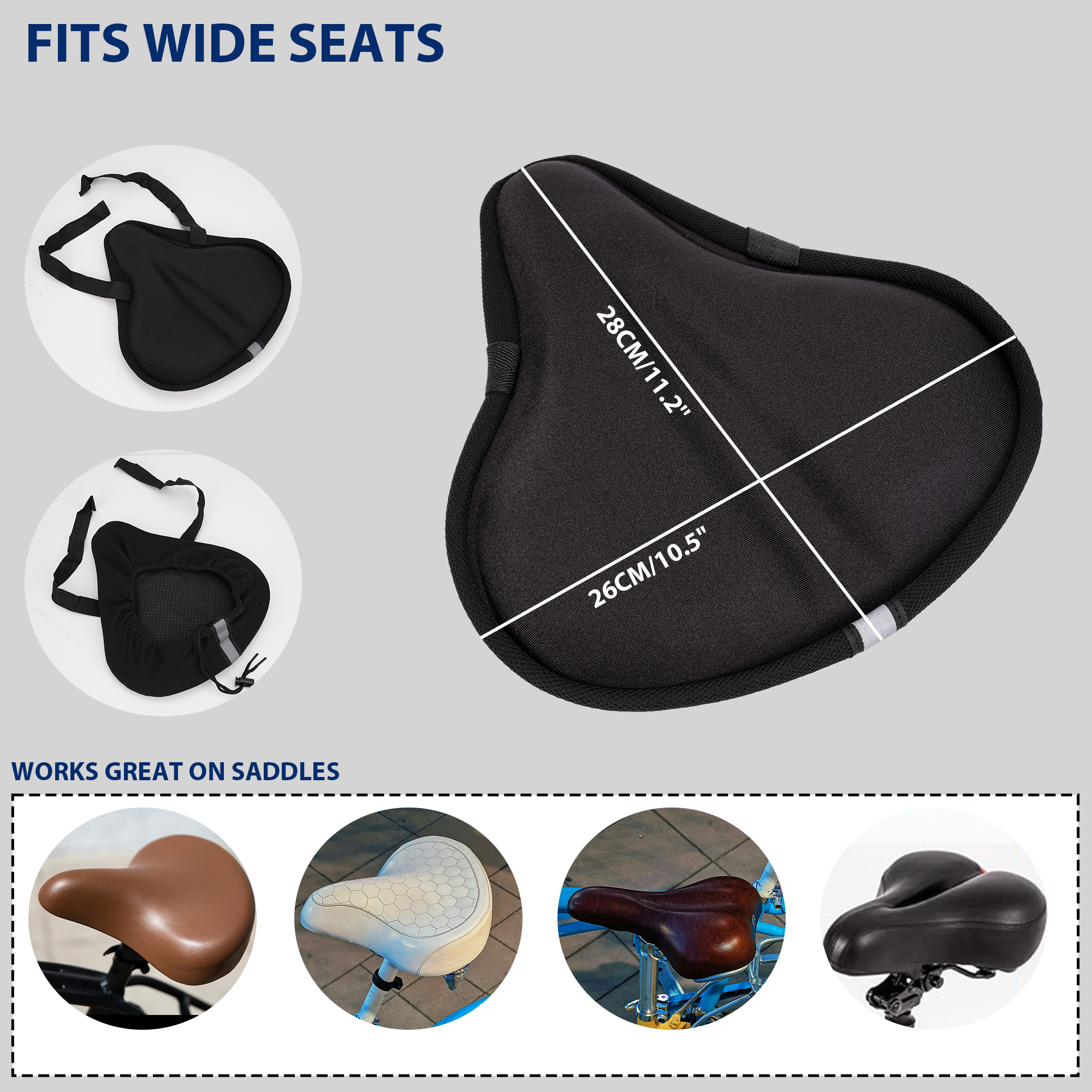 RidingRush Gel Bike Seat Cover – Soft Padded Bicycle Saddle Cushion with Anti-Slip Design & Drawstring Fit – Comfort Cycling Seat Pad for Road, Mountain & Exercise Bikes - Image 6