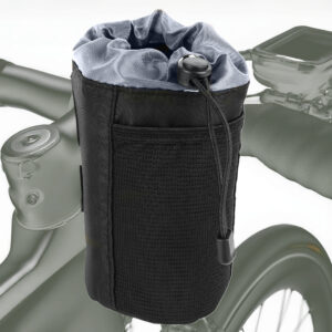 RidingRush Bike Handlebar Water Bottle Bag, Nylon Insulated Cup Holder Pouch with Drawstring, Strap‑Mount No Screws, Black, 1‑Pack