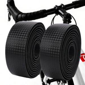 RidingRush Road Bike Handlebar Tape, Anti-Slip PU EVA Bike Bar Tape, Bike Grip Tape, Handlebar Tape Black Textured for Road & Gravel Bikes – Thickened Shock Absorbing Grip Wrap with Bar End Plugs