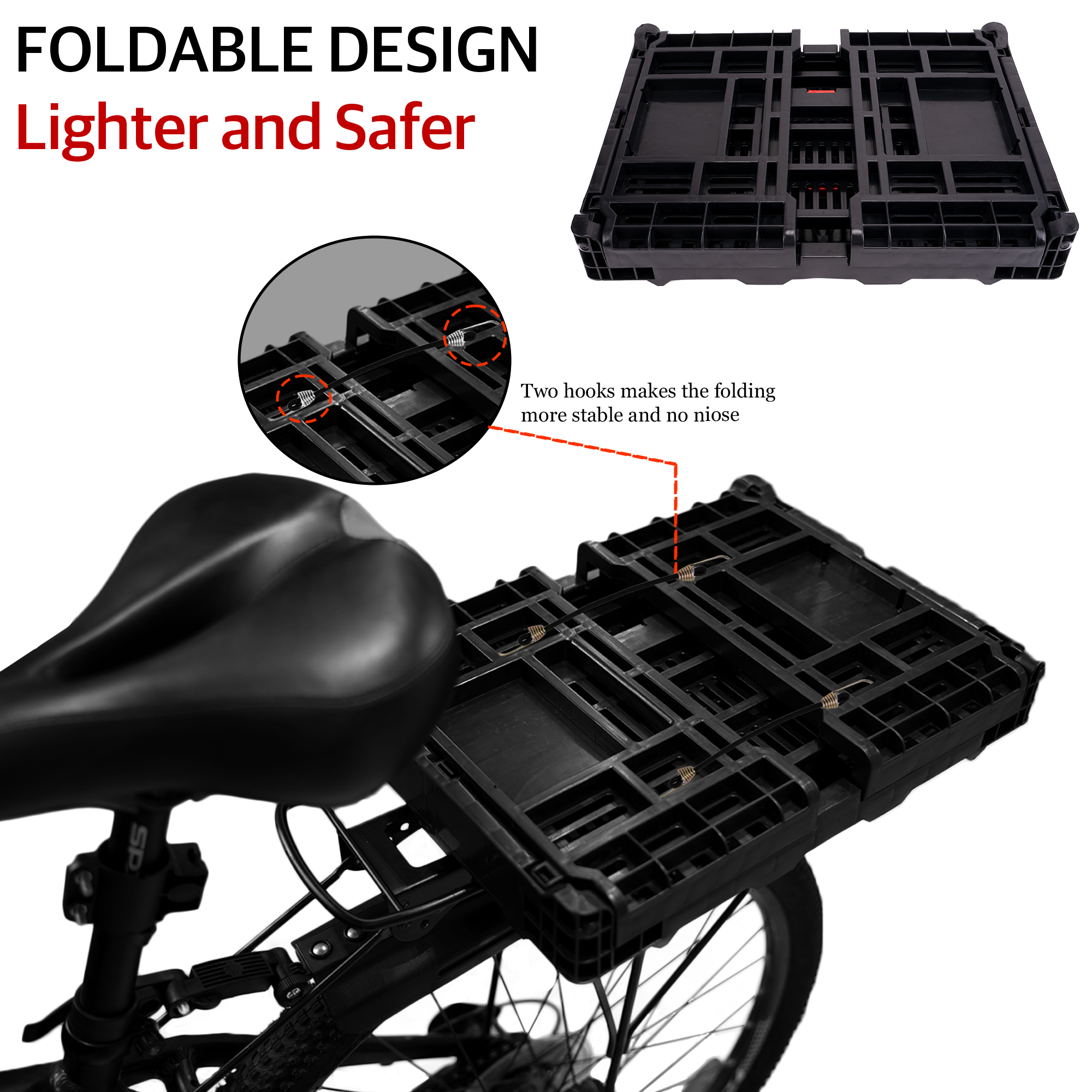 RidingRush Bike Basket Rear – Folding Large Capacity Bicycle Storage Basket with Waterproof Cover, Collapsible Bike Milk Crate for Shopping, Outings, and Pet Transport, Great for E-Bikes, Black - Image 4