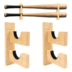 RidingRush Baseball Bat Display, 2-Pack Double-Tier Solid Hardwood Racks with Felt-Lined Hooks, Horizontal Baseball/Softball Bat Holder for Memorabilia, Screws & Anchors