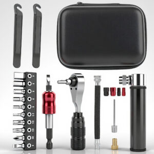 RidingRush Bike Repair Tools Kit with Mini Pump, Tire Patch Kit, Ratchet Wrench, Bits, Tire Levers and Storage Case, Portable Bicycle Repair Set for Road MTB and Commuter Cycling
