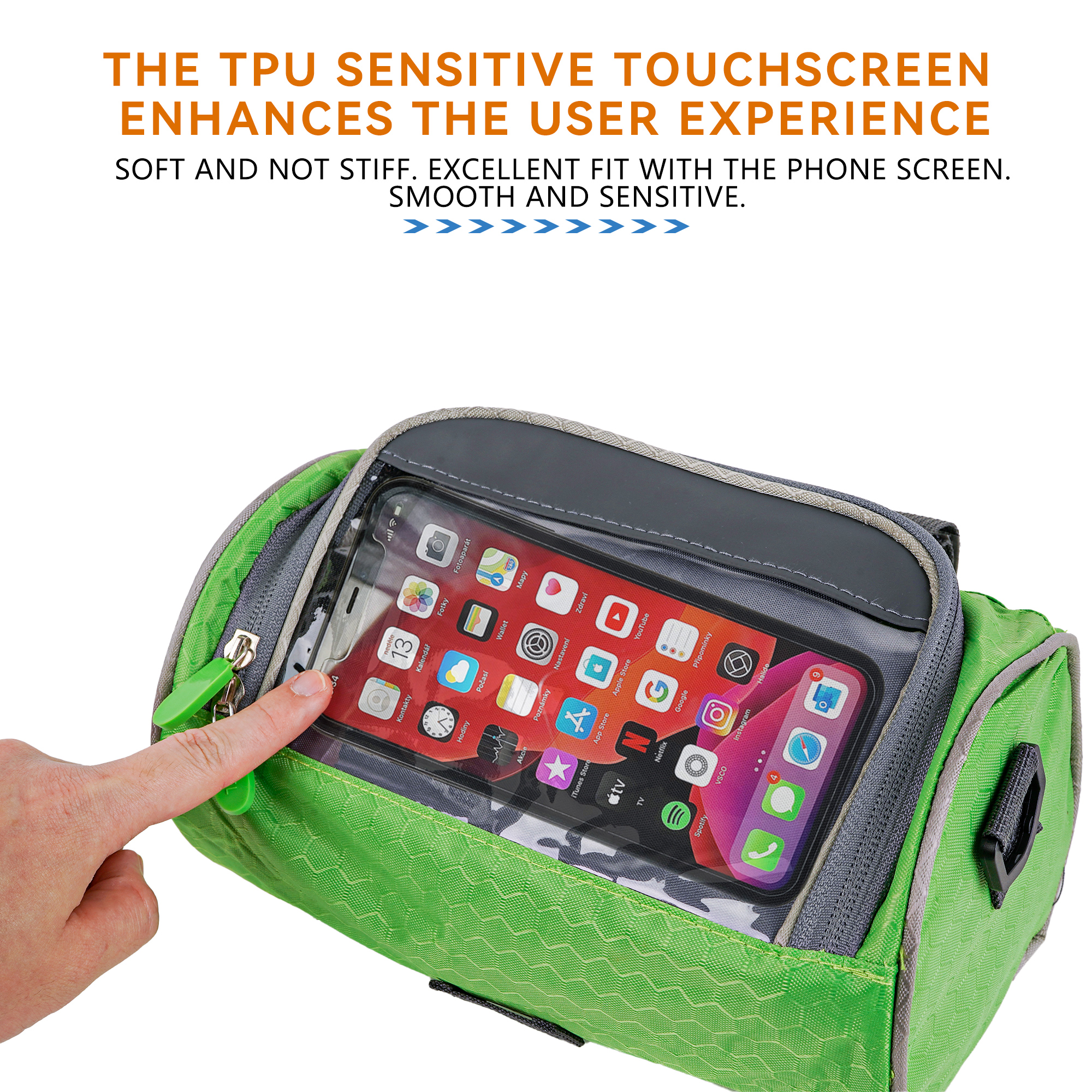 RidingRush Bike Handlebar Bag – Waterproof Bicycle Front Frame Bag with Sensitive TPU Touch Screen, Phone Holder Cycling Storage Pouch for Road, Mountain, and Electric Bikes - Image 5