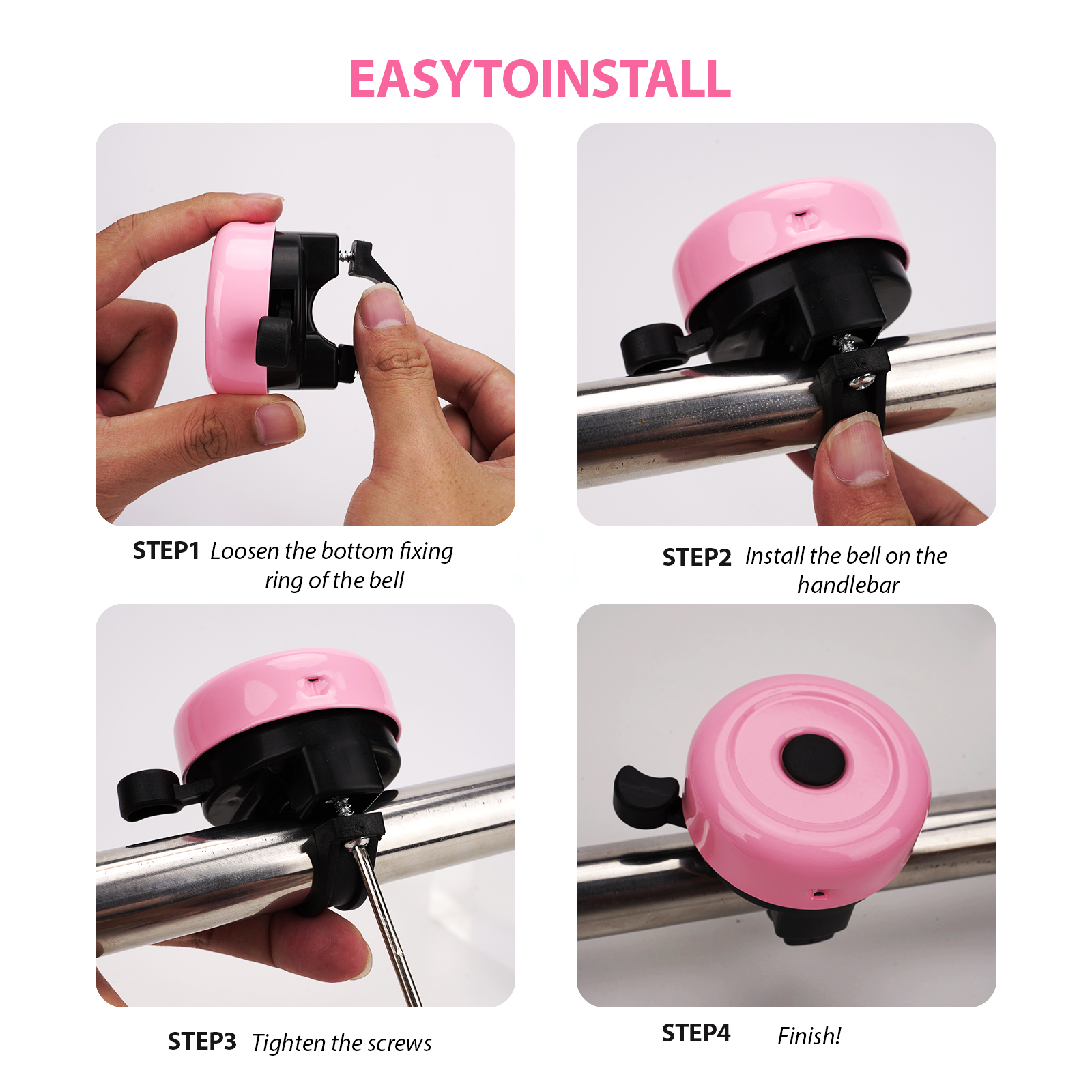RidingRush Pink Bike Bell for Kids – Cute Bicycle Bell for Boys & Girls, Easy-to-Install Handlebar Bell for Kids' Bikes & Scooters, Loud Ring Sound, Pink - Image 6