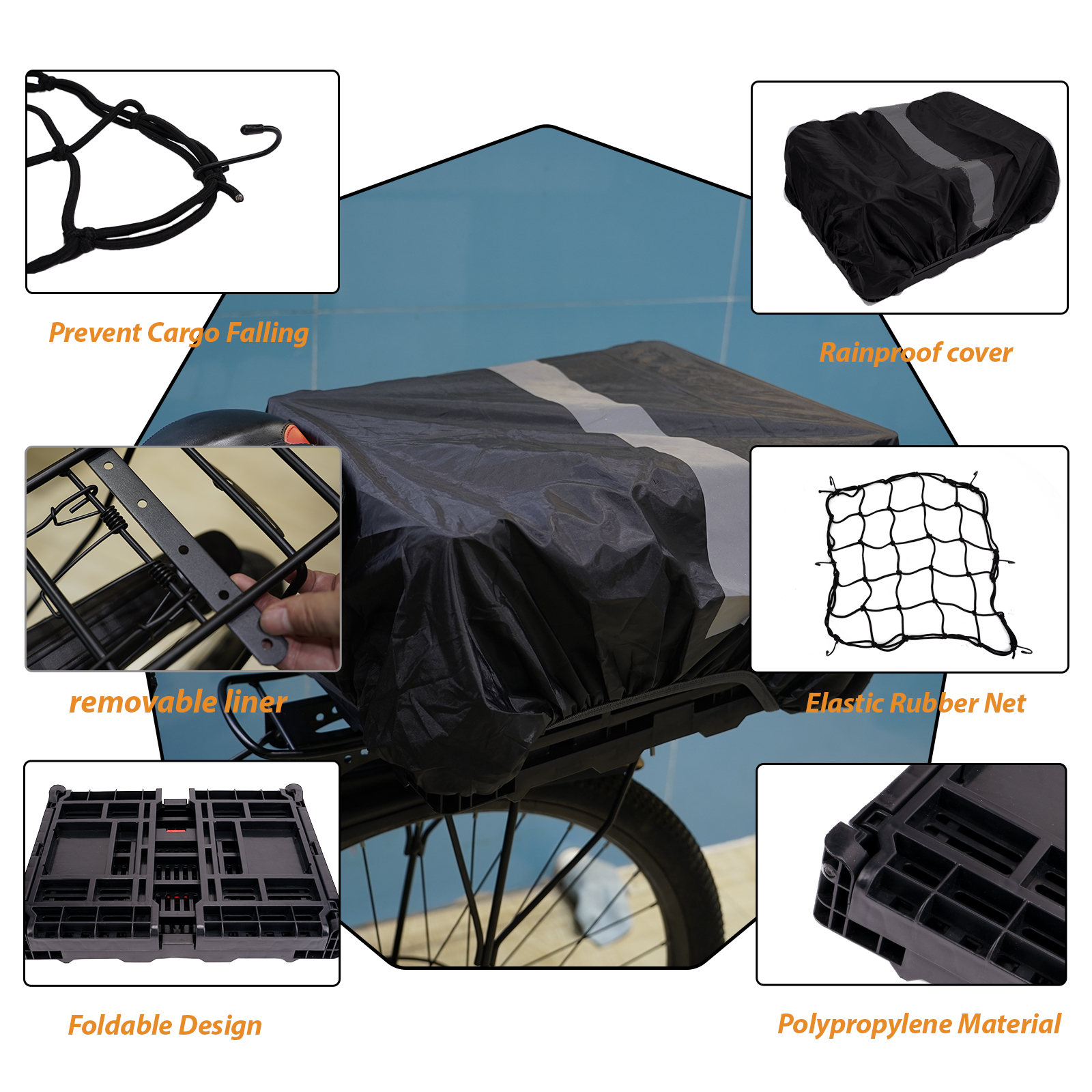 RidingRush Bike Basket Rear – Folding Large Capacity Bicycle Storage Basket with Waterproof Cover, Collapsible Bike Milk Crate for Shopping, Outings, and Pet Transport, Great for E-Bikes, Black - Image 6