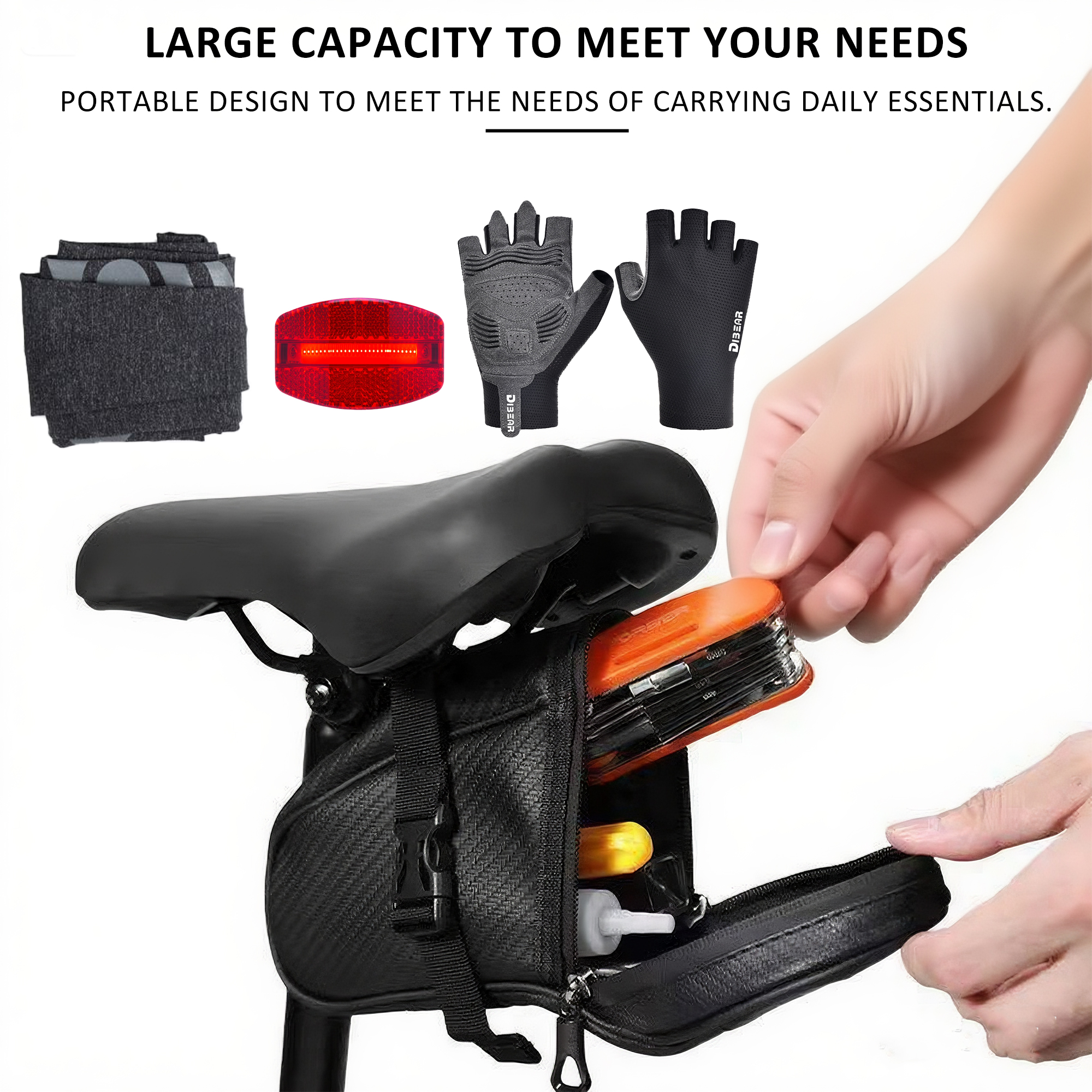 RidingRush Bike Seat Bag– Waterproof Bicycle Saddle Bag with Reflective Strip, Compact Under Seat Bike Pouch for Road & Mountain Bikes - Image 4