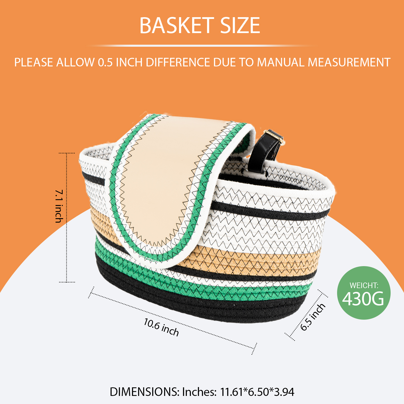 RidingRush Bike Front Basket for Women, Handmade Bike Basket Front Detachable Fabric Handlebar Storage Basket, Lightweight Green Carry Tote for Bicycles - Image 4