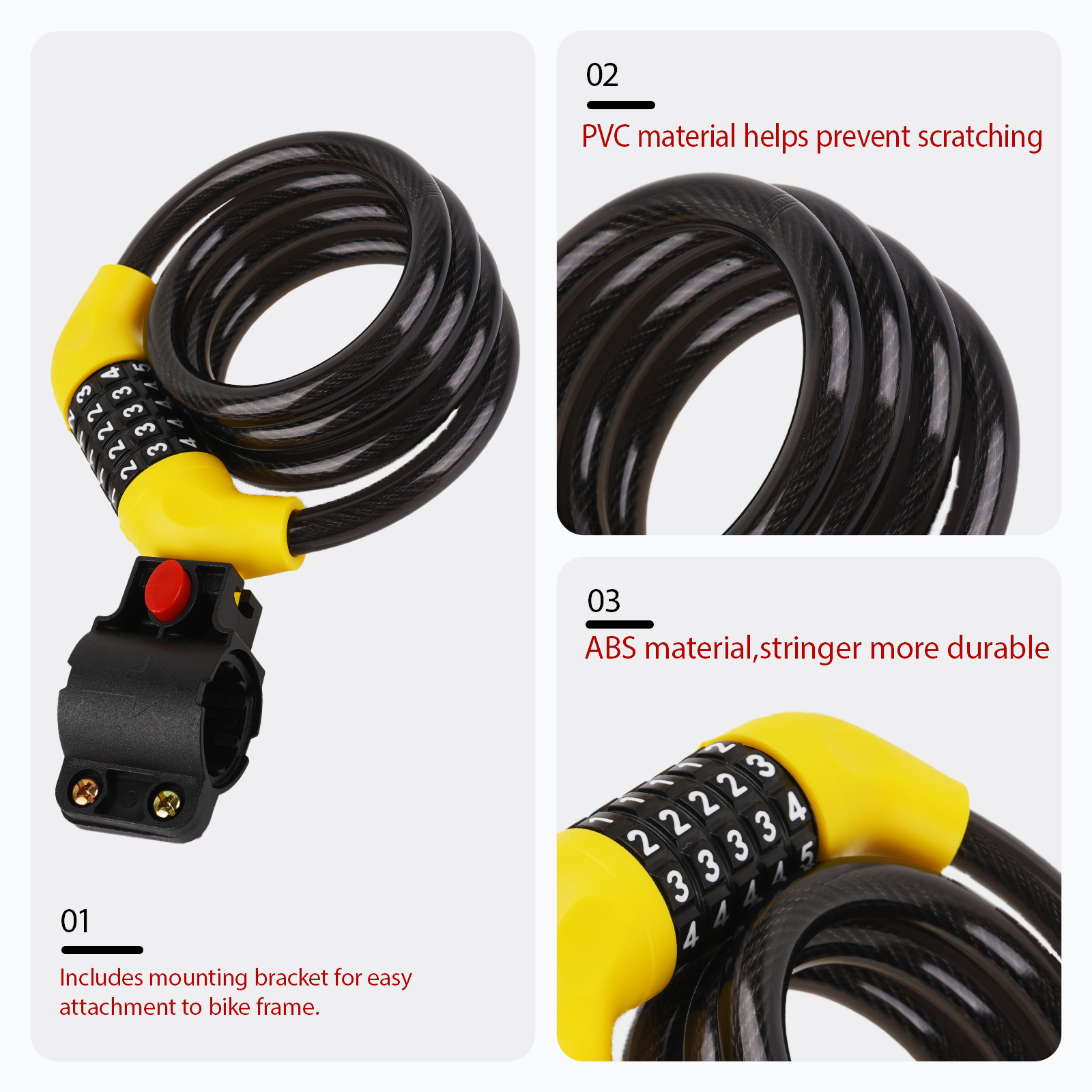 RidingRush 4-Digit Combination Bike Cable Lock, Portable Resettable Steel Cable, Yellow - Image 6